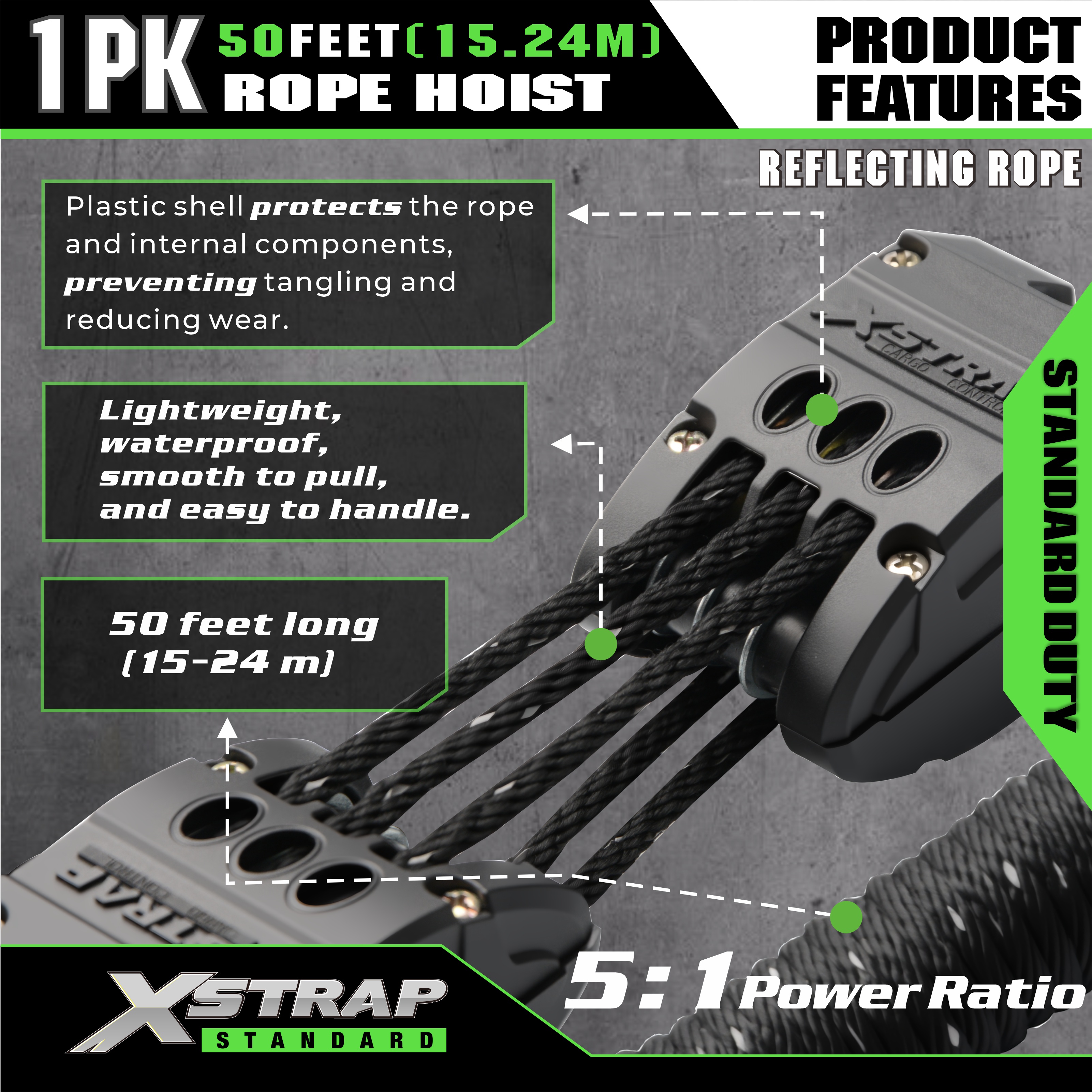 XSTRAP AHLT0003-reflekterende svart tauløfterskivesystem 1000LB