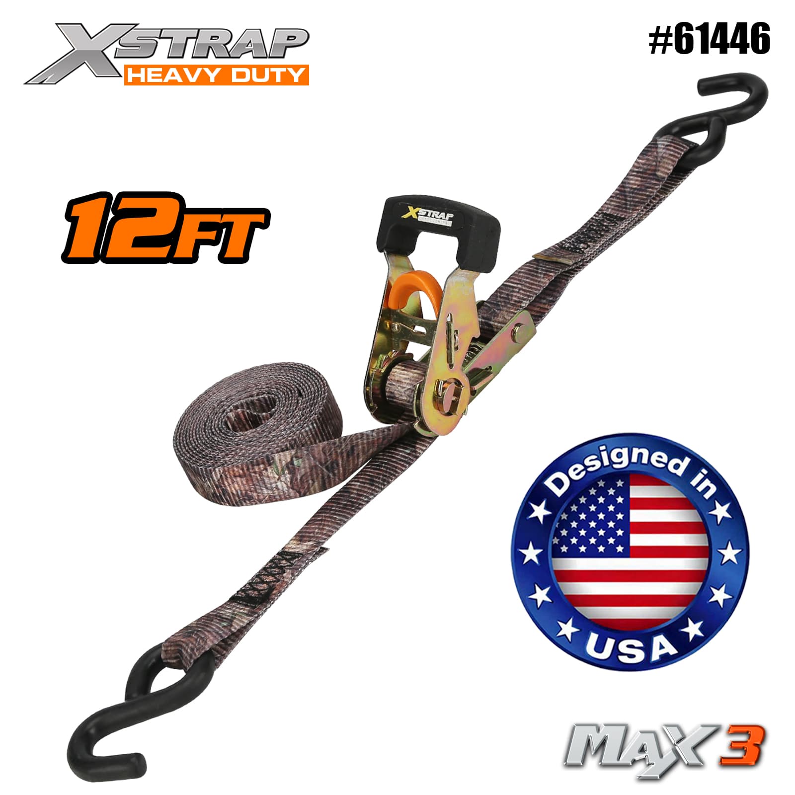Xstrap 61446 1-1/16” x 12’ 4PK Camo Ratchet Tie Down 1000lb SWL