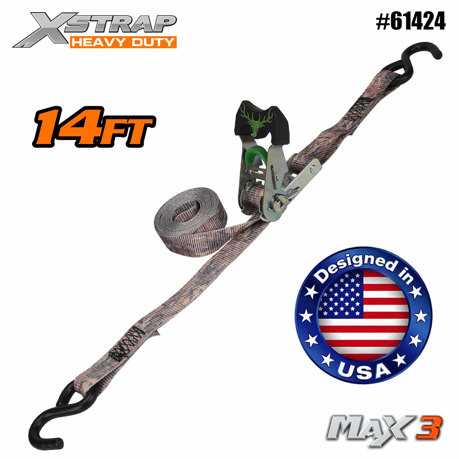 Xstrap 61424 1-1/16” x 14’ 2PK Camo Ratchet Tie Down 1000lb SWL