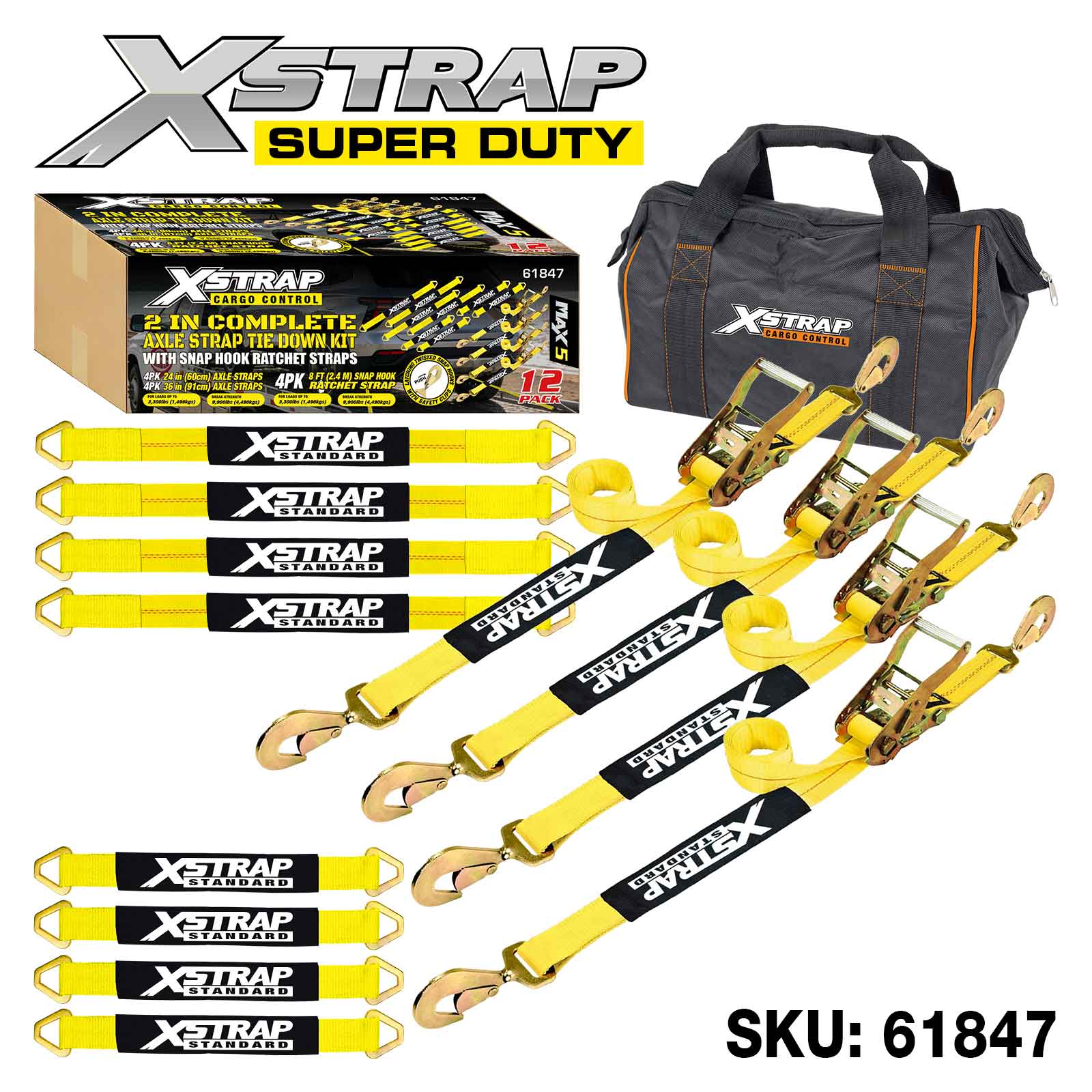 Xstrap 61847 12PK 2 Tommers komplett Alex Strap Tie Down Kit 3300lb SWL