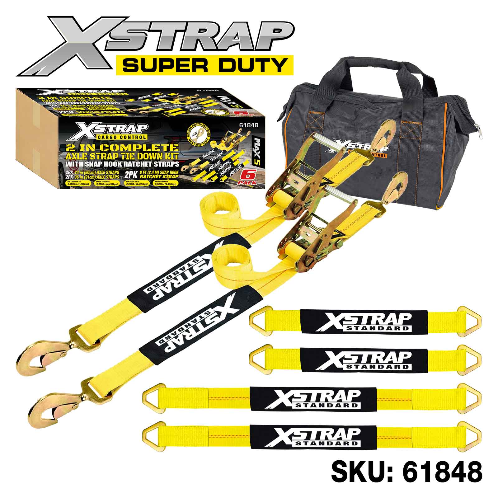 Xstrap 61848 6PK 2 Tommers komplett Alex Strap Tie Down Kit 3300lb SWL