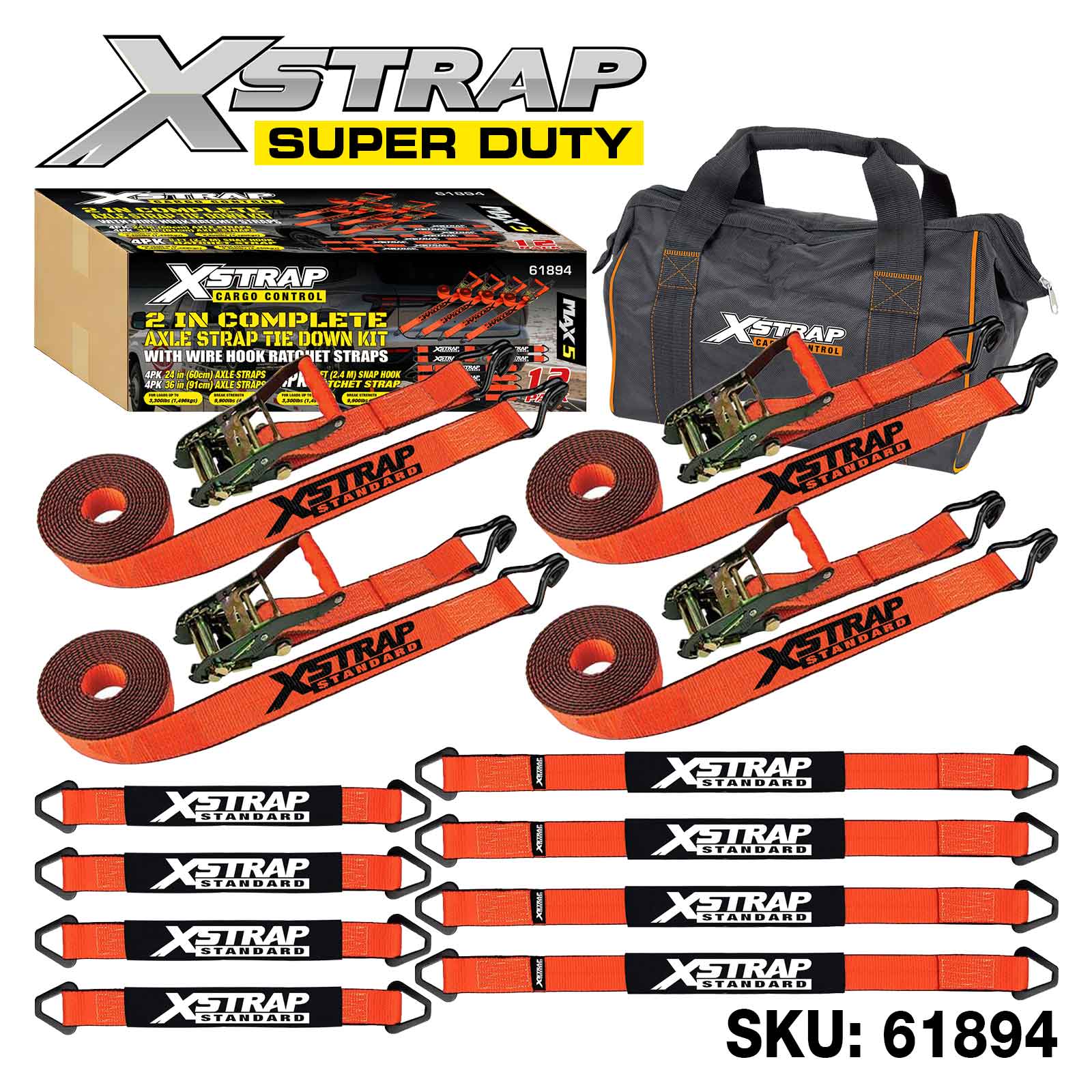 Xstrap 61894 12PK 2 Tommers komplett Alex Strap Tie Down Kit 3300lb SWL